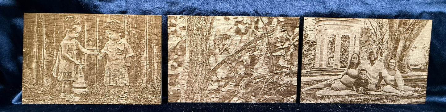 Bundle Of Three 6"x4" Custom Laser-Engraved Portraits On Wood