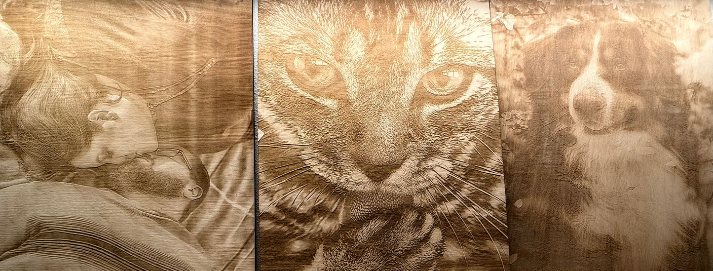 Bundle Of Three 11"x14" Custom Laser-Engraved Portraits On Wood