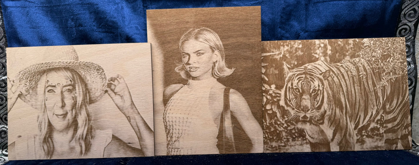 Bundle Of Three 8"x10" Custom Laser-Engraved Portraits On Wood