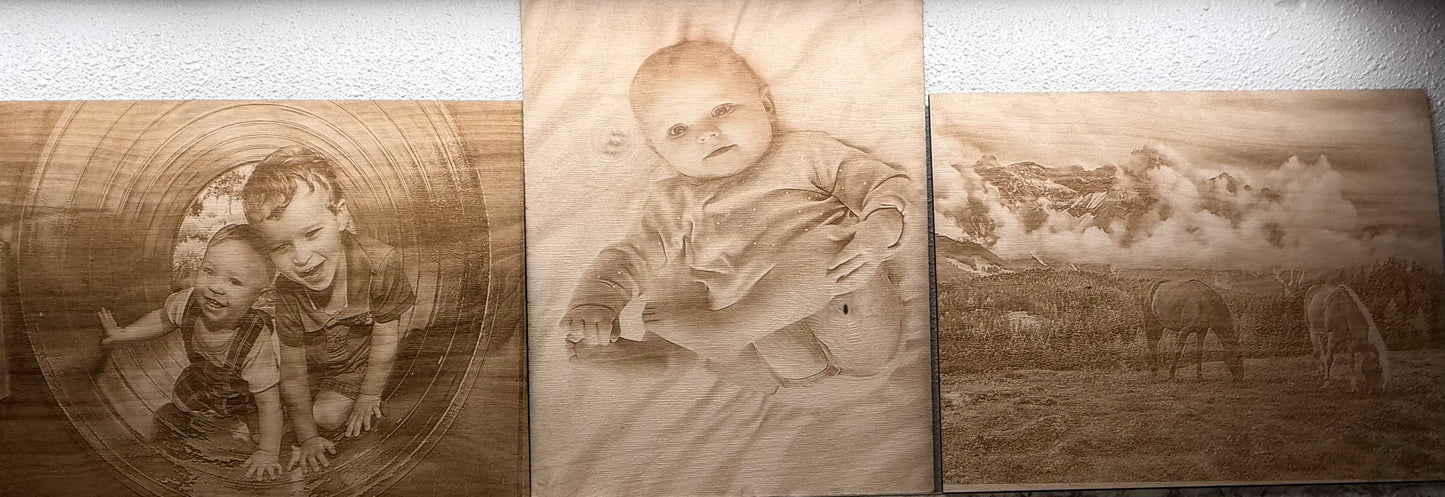 Bundle Of Three 11"x14" Custom Laser-Engraved Portraits On Wood