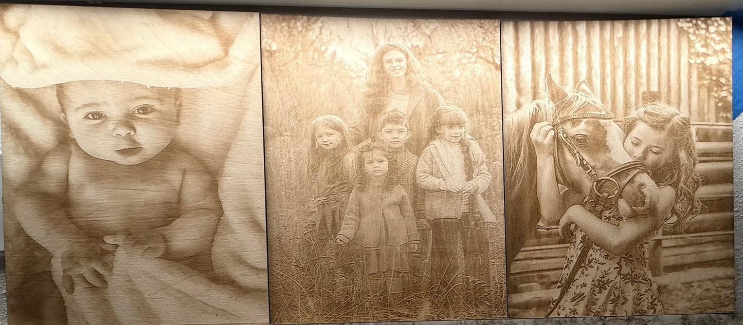 Bundle Of Three 11"x14" Custom Laser-Engraved Portraits On Wood