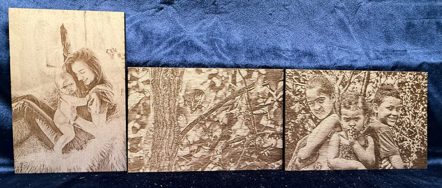Bundle Of Three 6"x4" Custom Laser-Engraved Portraits On Wood