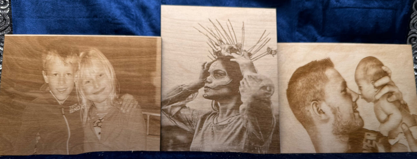 Bundle Of Three 8"x10" Custom Laser-Engraved Portraits On Wood