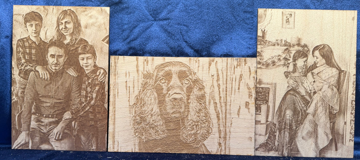 Bundle Of Three 6"x4" Custom Laser-Engraved Portraits On Wood