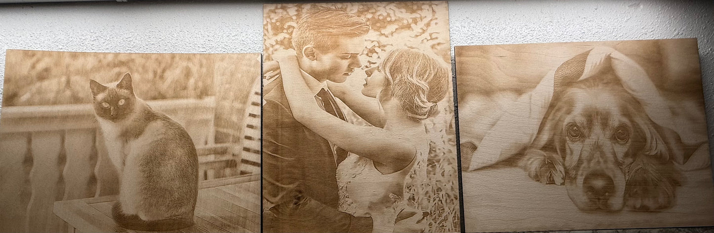 Bundle Of Three 11"x14" Custom Laser-Engraved Portraits On Wood
